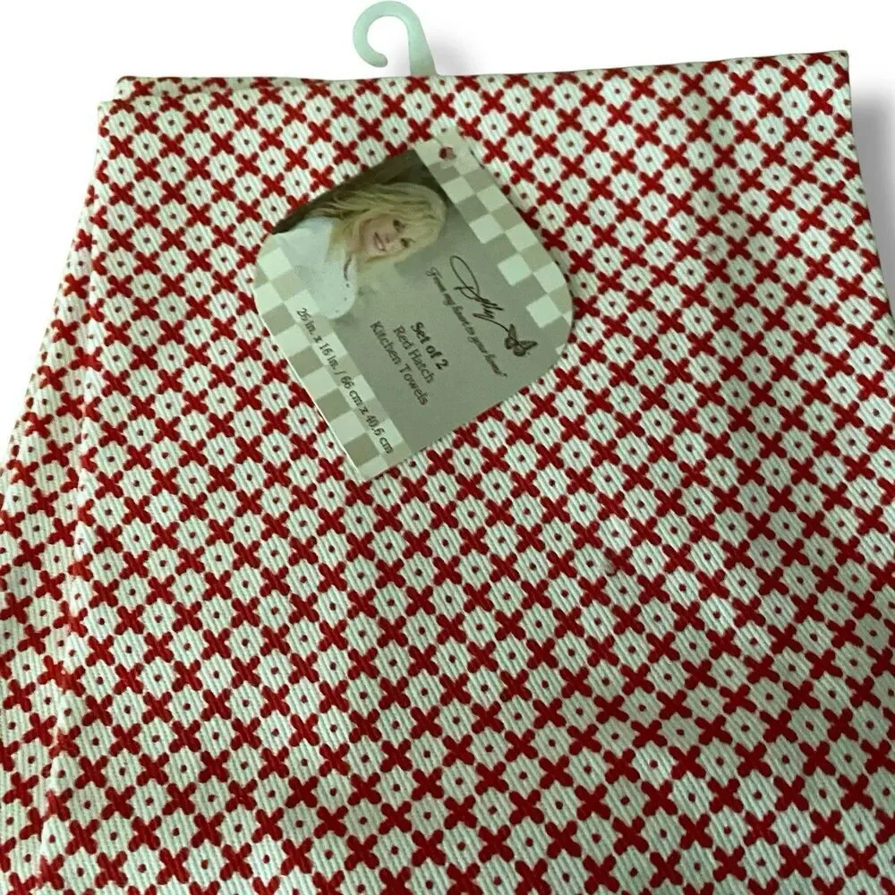 Spring Shop Dolly Parton Red Hatch Geometric Kitchen Towel Set 2 Dish Towels
